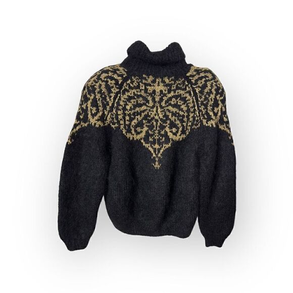 Episode Black & Gold turtleneck vintage Sweater Size S with shoulder pads vintag - Picture 3 of 3
